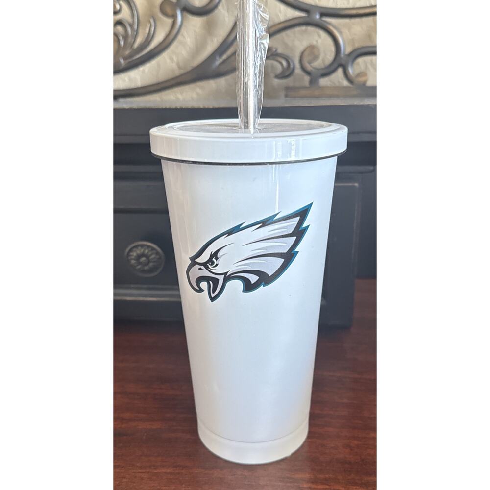 Philadelphia Eagles NFL Gameday White Travel Tumbler 20oz Stainless Steel Straw